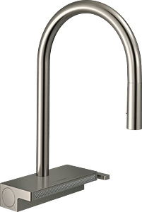 Hansgrohe Aquno Select 1.75 GPM HighArc Kitchen Faucet, 3-Spray Pull-Down with sBox, Steel Optic