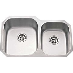 32” x 20-5/8” x 9” Stainless Steel Undermount Sink Double Bowl 18 Gauge, Elements Sink