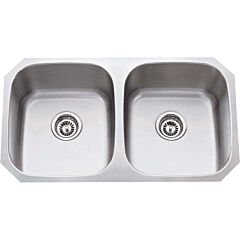 32-1/4” x 18-1/2” x 9” Stainless Steel Undermount Sink 50/50 Double Bowl 18 Gauge, Elements Sink