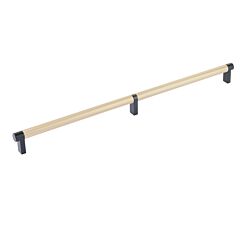 Emtek Select Flat Black Rectangular Stem 16" (406mm) Center to Center with Smooth Bar in Satin Brass, Overall Length 16-3/4" (425.5mm) Cabinet Pull/Handle