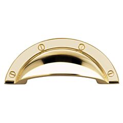 Vintage Shell Cup Style 2-1/2 Inch (64mm) Center-to-Center, 3-5/8" Overall Length Lacquered Polished Brass Cabinet Pull / Handle