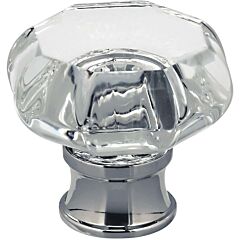 Omnia Prodigy Solid Brass 1-1/4" (32mm) Overall Diameter, Polished Chrome Plated Geometric Glass Cabinet Knob