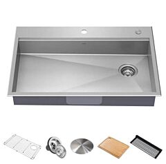 Kraus Kore ADA Workstation Single Bowl Kitchen Sink 33" with Accessories Drop-In Top Mount 16 Gauge Stainless Steel  