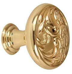 Alno Creations Ornate Cabinet Hardware Knob 1-1/4" (32mm) Overall Length in Polished Brass