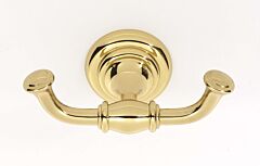 Alno Charlie's Bath Double Robe Hook 2" (51mm) Overall Height in Polished Brass Finish
