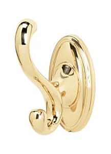 Alno Classic Series 3-1/2" (89mm) x 1-3/4" (44mm) Oval Base Dimesion Single Robe Hook 3-3/4" (96mm) Projection in Unlacquered Brass Finish