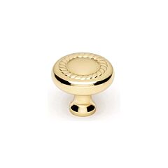 Alno Rope Design 1" (25.4mm) Diameter Round Mushroom Knob 7/8" (22mm) Projection in Unlacquered Brass Finish
