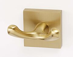 Alno Contemporary Series 2-1/2" (64mm) Projection Double Robe Hook with 2" (51mm) x 2" (51mm) Square Base Dimension in Satin Brass Finish