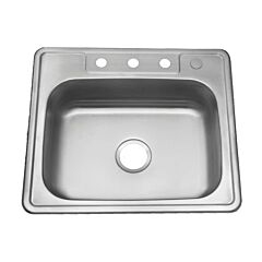 ADA Compliant 25" x 22" x 6" 3 Hole Drop-In Stainless Steel Kitchen Sink, 20 Gauge Medium Single Bowl