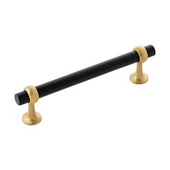 Ostia Matte Black and Brushed Golden Brass 5-1/16 Inch (128mm) Center to Center, Overall Length 6-5/16 Inch Cabinet Hardware Pull/Handle