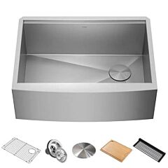 Kraus Kore Single Bowl Kitchen Sink 27" Farmhouse Apron Front Workstation 16 Gauge Stainless Steel  with Accessories