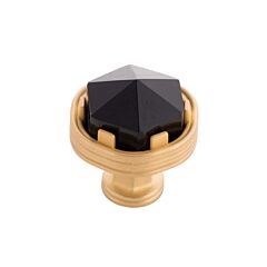 Chrysalis Cabinet Hardware Knob in Brushed Golden Brass with Opaque Black Glass, 1-3/16 (30.5mm) Inch Overall Diameter