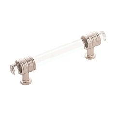Chrysalis in Polished Nickel with Glass 3-3/4 Inch (96mm) Center to Center, Overall Length 5-9/16 Inch Cabinet Hardware Pull/Handle
