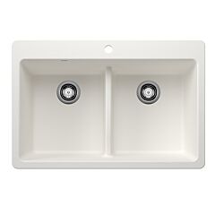 Blanco Liven 33" x 22" x 9" 50/50 Double Bowl Dual Mount with Low Divide, White Silgranit Kitchen Sink