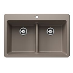 Blanco Liven 33" x 22" x 9" 50/50 Double Bowl Dual Mount with Low Divide, Truffle Silgranit Kitchen Sink