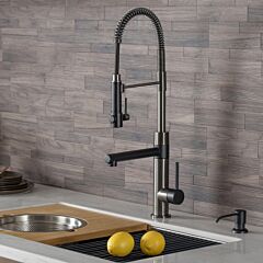 Kraus Artec Pro 2-Function Commercial Style Pre-Rinse Kitchen Faucet with Pull-Down Spring Spout and Pot Filler in Matte Black / Black Stainless Steel