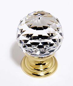 Alno Crystal 1-1/4" (32mm) Clear Faceted Sphere Cabinet Drawer Knob, Polished Brass Base