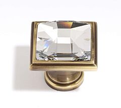 Alno Crystal 1-1/4" (32mm) Overall Length Square with Large Crystal Cabinet Drawer Knob, Polished Antique
