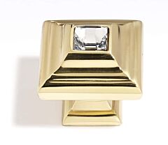 Alno Crystal 1-1/4" (32mm) Overall Length Square with Small Crystal Cabinet Drawer Knob, Gold