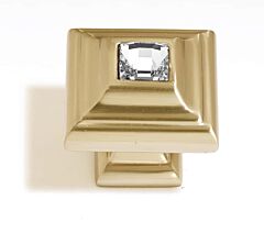 Alno Crystal 1-1/4" (32mm) Overall Length Square with Small Crystal Cabinet Drawer Knob, Satin Brass
