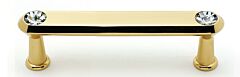Alno Crystal 3-1/2" (89mm) Hole Centers, 4-1/8" (104.5mm) Overall Length Cabinet Hardware Pull / Handle, Polished Brass