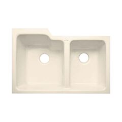Ceco “Redondo” Enameled Cast Iron 33” x 22” x 10” Under-mount, Biscuit, 60/40 Double Bowl Sink