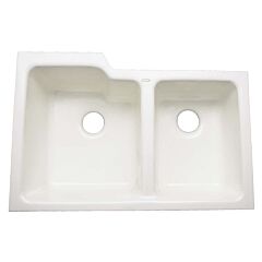 Ceco “Redondo” Enameled Cast Iron 33” x 22” x 10” Under-mount, White, 60/40 Double Bowl Sink