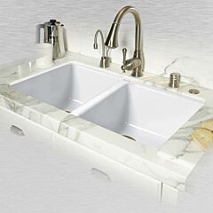 Ceco “Doheny” Enameled Cast Iron 33" x 19-1/2" x 8" Undermount, White, Large 50/50 Double Bowl Sink