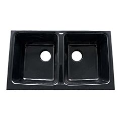Ceco “Doheny” Enameled Cast Iron 33" x 19-1/2" x 8" Undermount, Black, Large 50/50 Double Bowl Sink