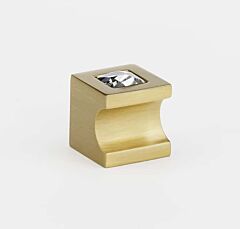 Alno Crystal 3/4" (19mm) Whistle Style Square Satin Brass Finger Pull with Small Crystal Accent