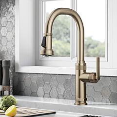 Kraus Allyn Industrial Pull-Down Single Handle Kitchen Faucet in Spot Free Antique Champagne Bronze