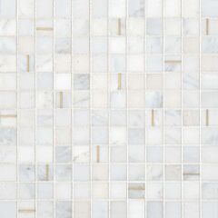 Ferrara 1" x 1" Honed Marble Mosaic Tile with Brass in Bianco
