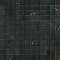 Ferrara 1" x 1" Honed Marble Mosaic Tile with Brass in Nero
