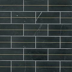 3" x 6" Honed Marble Decorative Tile with Brass in Nero
