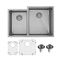 Karran Elite Series 33" x 22" x 10" Undermount Large/small Bowl with Accessories, 40/60 Stainless Steel Kitchen Sink