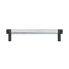 Emtek Select Polished Chrome Knurled Bar 6 Inch Center to Center with Rectangular Stem in Flat Black Overall Length 6-3/4” Inch Cabinet Pull/Handle