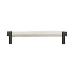 Emtek Select Polished Nickel Knurled Bar 6 Inch Center to Center with Rectangular Stem in Flat Black Overall Length 6-3/4” Inch Cabinet Pull/Handle