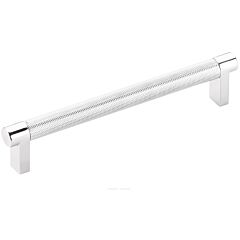 Emtek Select Polished Chrome Knurled Bar 6 Inch Center to Center with Rectangular Stem in Polished Chrome Overall Length 6-3/4” Inch Cabinet Pull/Handle