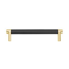 Emtek Select Flat Black Knurled Bar 6 Inch Center to Center with Rectangular Stem in Satin Brass Overall Length 6-3/4” Inch Cabinet Pull/Handle