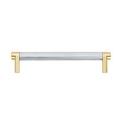 Emtek Select Polished Chrome Knurled Bar 6 Inch Center to Center with Rectangular Stem in Satin Brass Overall Length 6-3/4” Inch Cabinet Pull/Handle