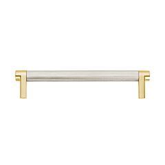 Emtek Select Polished Nickel Knurled Bar 6 Inch Center to Center with Rectangular Stem in Satin Brass Overall Length 6-3/4” Inch Cabinet Pull/Handle