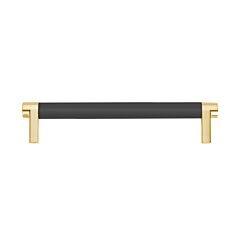 Emtek Select Flat Black Smooth Bar 6" (152mm) Center to Center with Rectangular Stem in Satin Brass Overall Length 6-3/4” Inch Cabinet Pull/Handle
