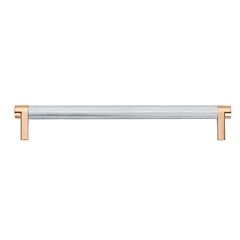 Emtek Select Polished Chrome Knurled Bar 8 Inch Center to Center with Rectangular Stem in Satin Copper Overall Length 8-3/4” Inch Cabinet Pull/Handle