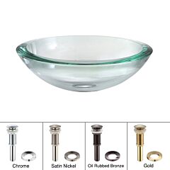 Kraus Clear Glass Vessel 17" (432mm) Bathroom Sink w/ Pop-Up Drain in Satin Nickel
