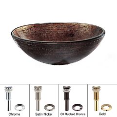 Kraus Copper Brown Glass Vessel 16-1/2" (419.5mm) Bathroom Sink w/ Pop-Up Drain in Satin Nickel