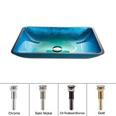 Kraus Blue Rectangular Glass Vessel 22" (559mm) Bathroom Sink w/ Pop-Up Drain in Oil Rubbed Bronze