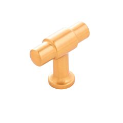 Piper T-Knob Style 1-5/8 Inch (42mm) Overall Length Brushed Golden Brass Cabinet Hardware Knob
