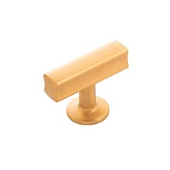 Woodward T-Knob Style 1-15/16 Inch (49mm) Overall Length Brushed Golden Brass Cabinet Hardware Knob
