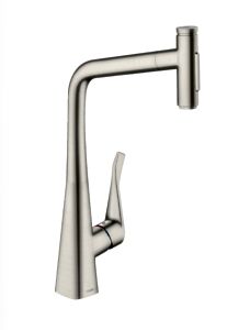 Hansgrohe Metris Select 1.7GPM High Arch, 32-Spray Pull-Out Kitchen Faucet, Steel Optic