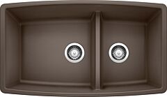 Blanco Performa 33" x 19" x 10" Medium 1-3/4 Low Divide Bowl, Undermount, Cafe Brown Silgranit Kitchen Sink